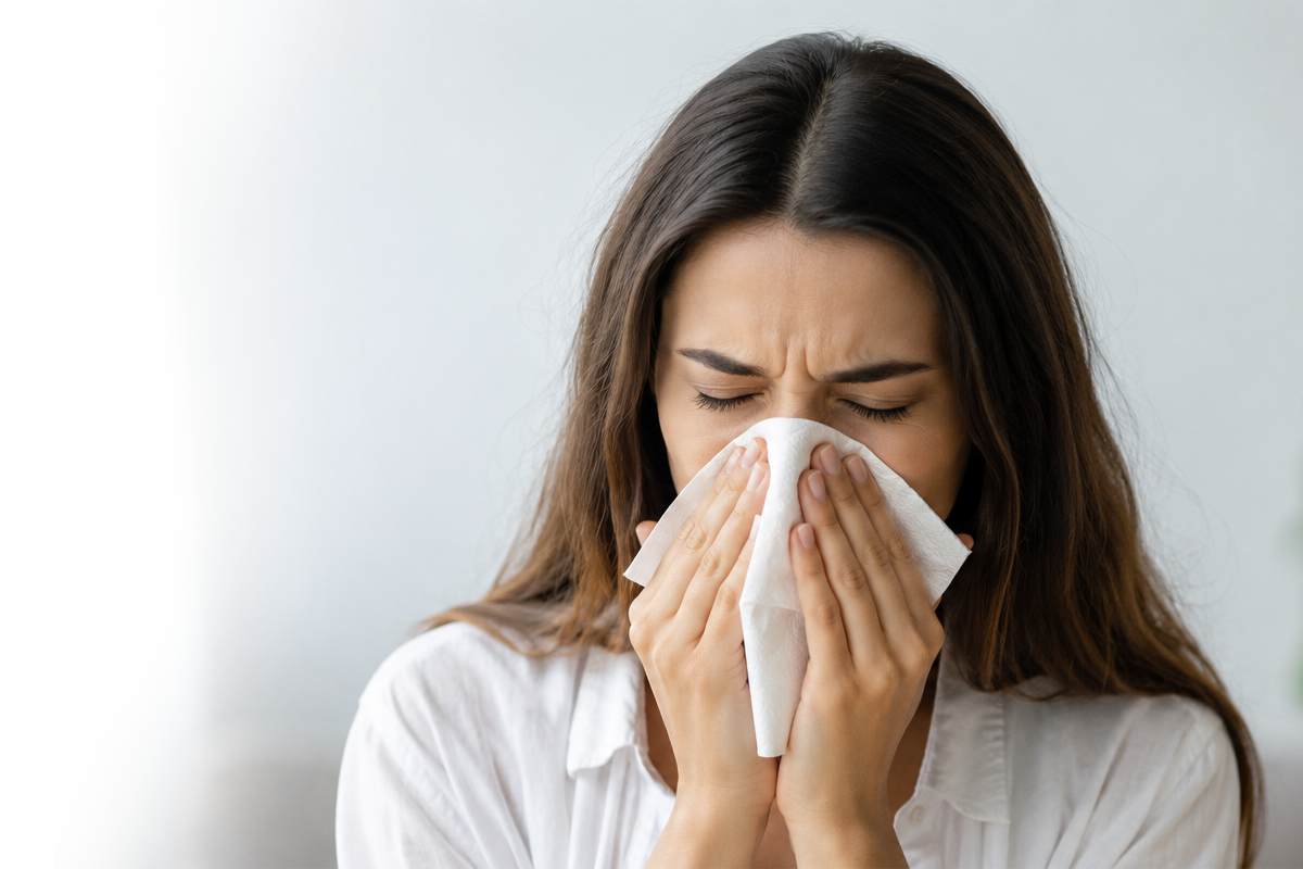 Woman experiencing allergy symptoms