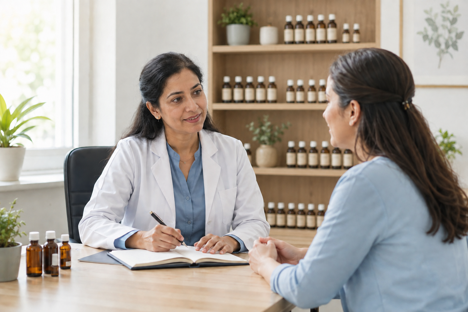 Homeopathic doctor discussing an individualized treatment plan with a patient