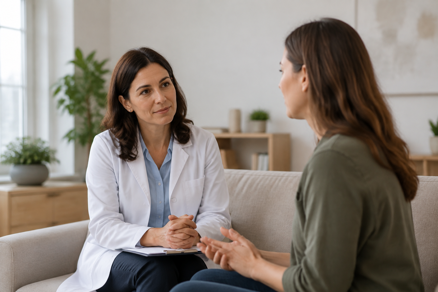 Psychiatrist listening attentively to an adult patient